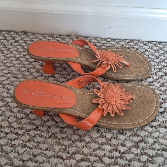 Vintage Y2K Kitten Heels Women's 7.5 No Boundaries Orange Flower Cork Preppy - Picture 2 of 11